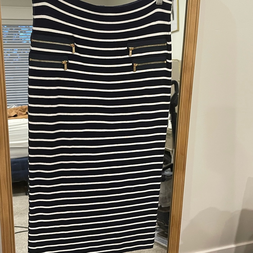 Cache Striped Navy and White Knit Skirt